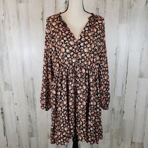 Zara Floral Long Sleeve Dress - Black and Pink